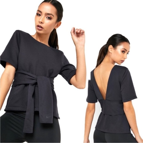 Nike Studio Dri-Fit Short Sleeve Yoga Tie Top Medium - Picture 4 of 8